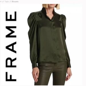 NWT Frame Gillian Silk Puff-Sleeve Blouse in Surplus Size S